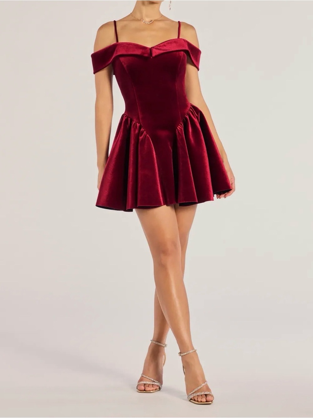 Windsor Andie Velvet Basque Waist Skater Dress Women’s XS Burgundy Red Formal